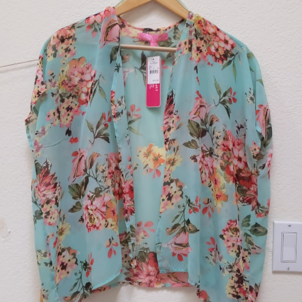 Girl's floral open front sheer cardigan nwt XL